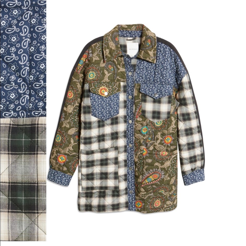 AVEC LES FILLES cotton patchwork shirt jacket